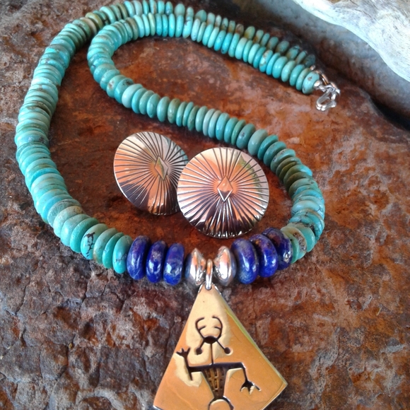 Sterling Silver turquoise lapis necklace SET - Picture 7 of 16